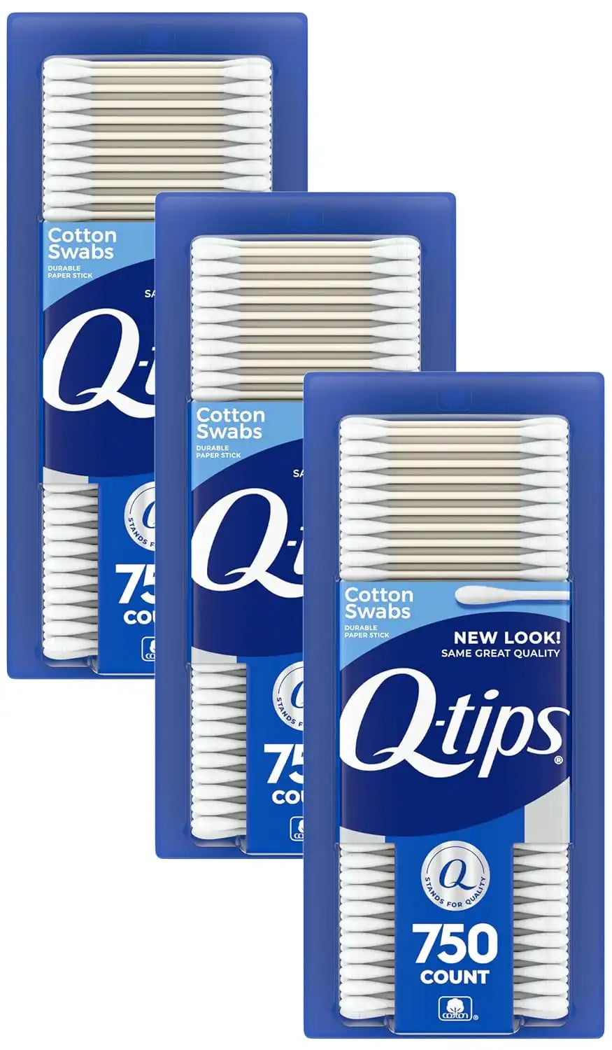 Q-tips Cotton Swabs for Hygiene and Beauty Care Original Cotton Swab Made with 100% Cotton 750 Count (Pack of 3)