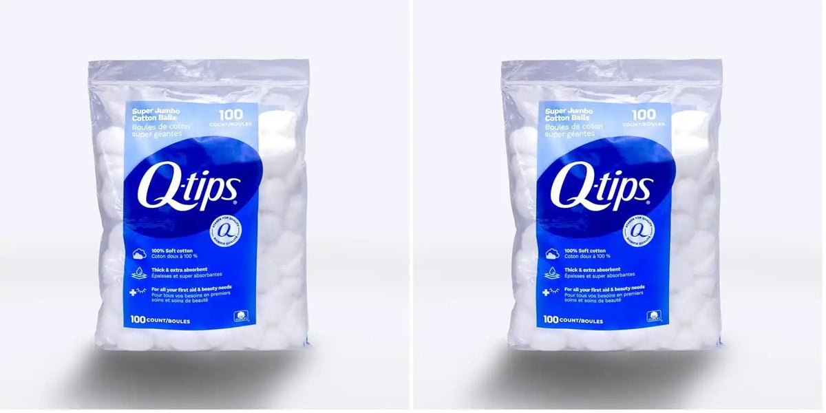 Q-Tips Super Jumbo Cotton Balls for Beauty, First Aid and Baby Care, 100% Thick Cotton, 100 Count (Pack of 2)