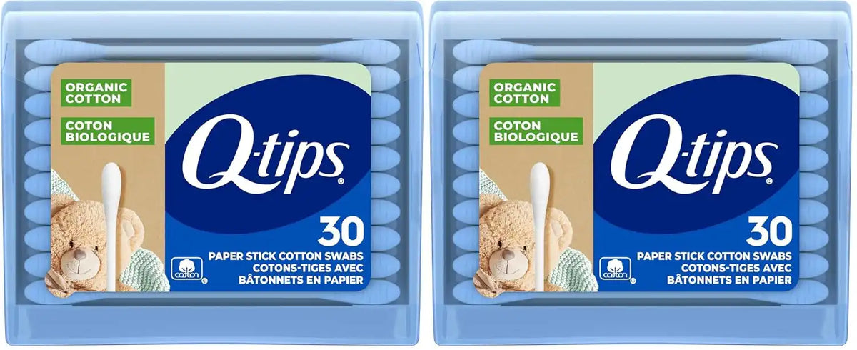 Q-tips Organic Cotton Swabs Travel Size Toiletries, for Baby, Beauty and First Aid, 100% Organic Cotton, 30 Count (Pack of 2)