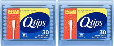 Q-tips Cotton Swabs, Hygiene Shield Travel Size Toiletries, for First Aid, Beauty and Baby, 100% Cotton, 30 Count (Pack of 2)