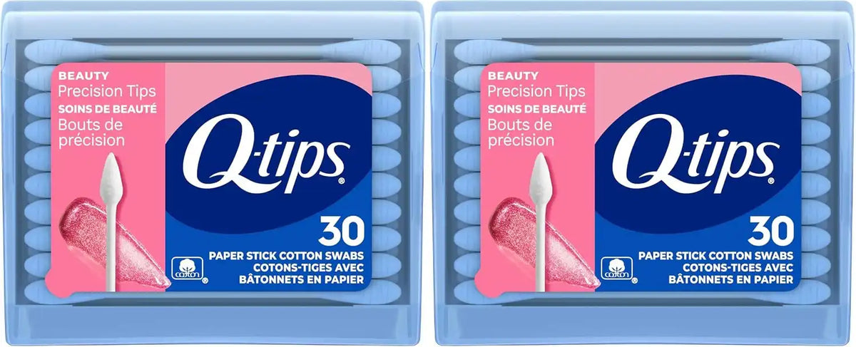 Q-tips Cotton Swabs Precision Tips, Travel Size Toiletries for Beauty and Home, 100% Cotton, 30 Count (Pack of 2)