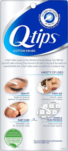 Q-tips Cotton Swabs for Hygiene and Beauty Care Original Cotton Swab Made with 100% Cotton 625 Count, (Pack of 2)