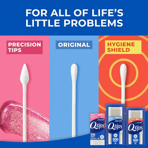 Q-Tips Cotton Swabs, Variety Pack, Original, Hygiene Shield and Precision Tips for Home, First Aid and Beauty Care, Made with 100% Cotton, 1440 Count