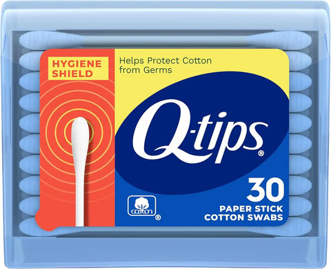 Q-Tips Cotton Swabs, Hygiene Shield Travel Size Toiletries, for First Aid, Beauty and Baby, 100% Cotton, 30 Count
