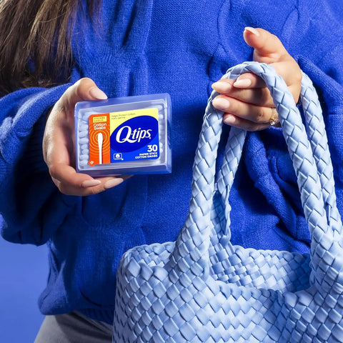 Q-Tips Cotton Swabs, Hygiene Shield Travel Size Toiletries, for First Aid, Beauty and Baby, 100% Cotton, 30 Count