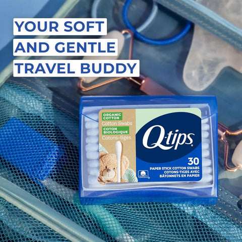 Q-Tips Organic Cotton Swabs Travel Size Toiletries, for Baby, Beauty and First Aid, 100% Organic Cotton, 30 Count